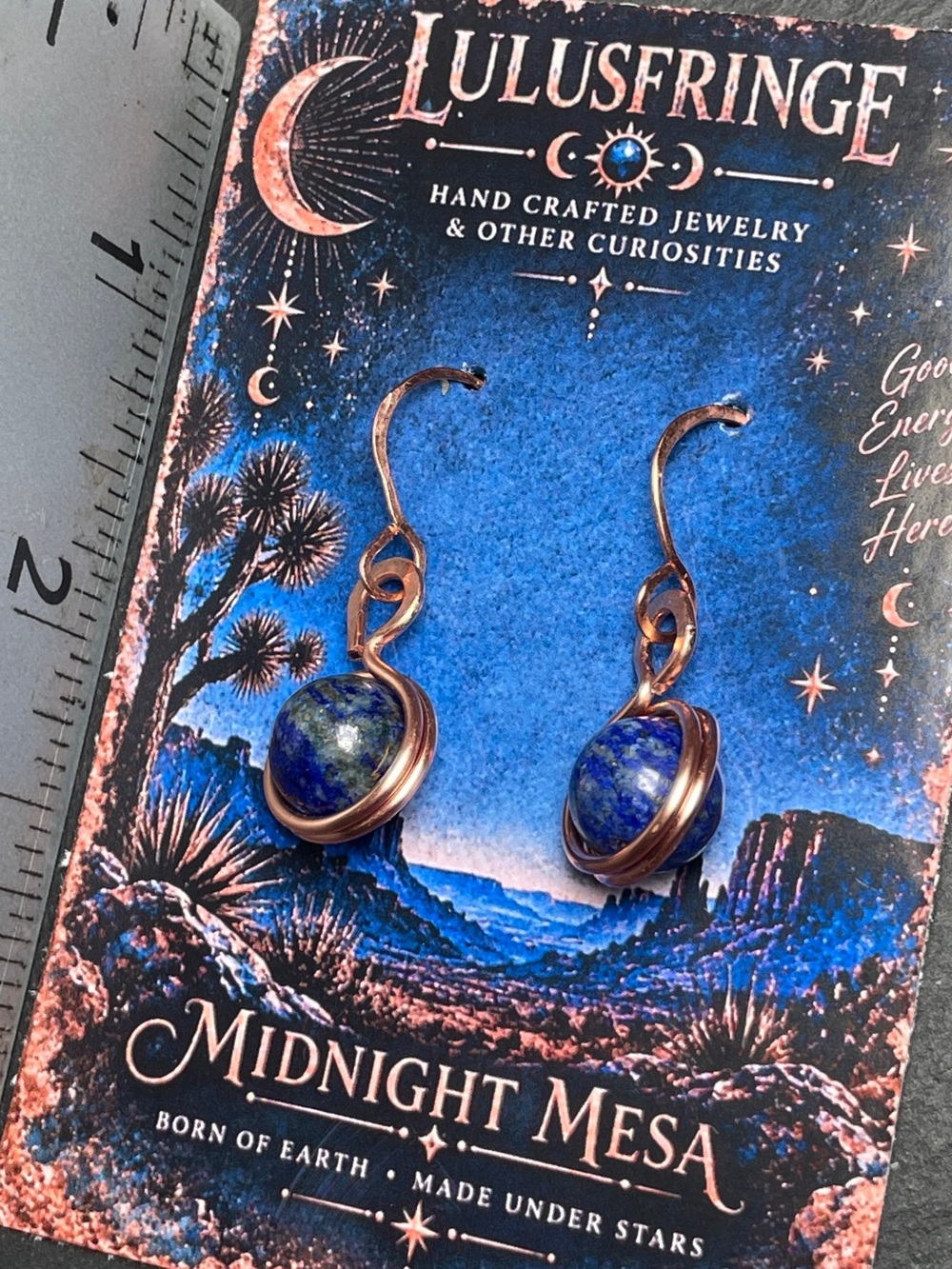 Artisan Blue & Gold Round Drop Earrings - Picture 6 of 8